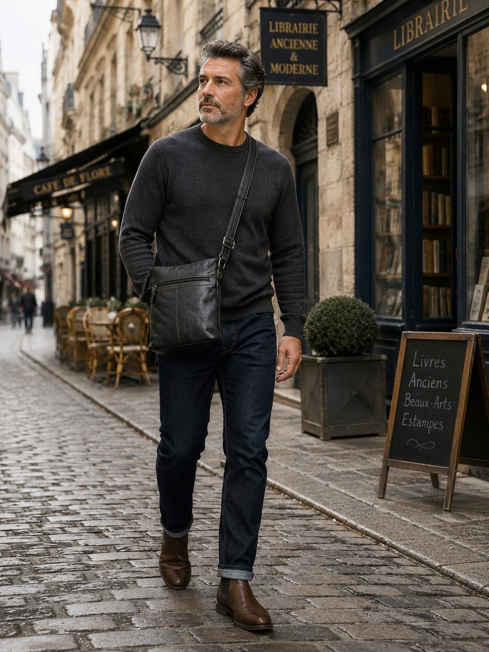 Jack Georges Voyager 7312 Black Buffalo Leather Crossbody Messenger Bag